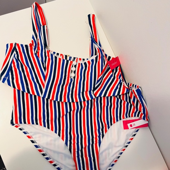 Xhilaration Ribbed Set Button-Front Bralette Bikini Top & Bottom Red Stripe 20W - Picture 3 of 16